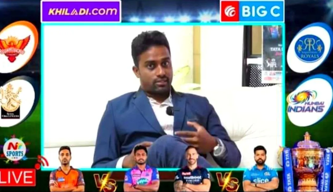 Pavan presenting from a sports studio setup